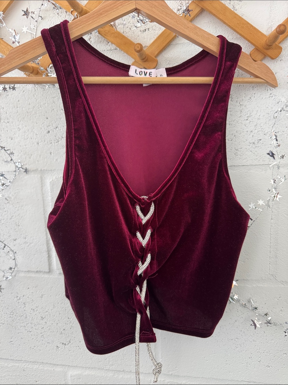 Wine color velvet lace up tank